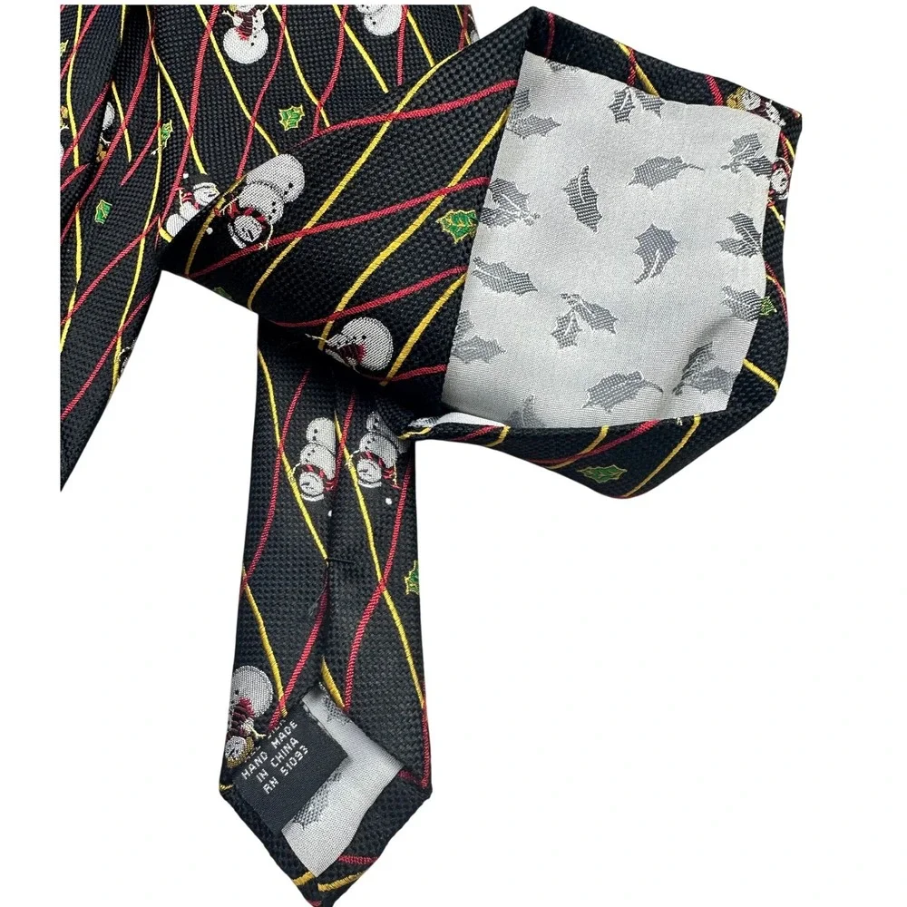 Holiday Traditions All Silk Hand Made Snowman Holly Christmas Necktie‎